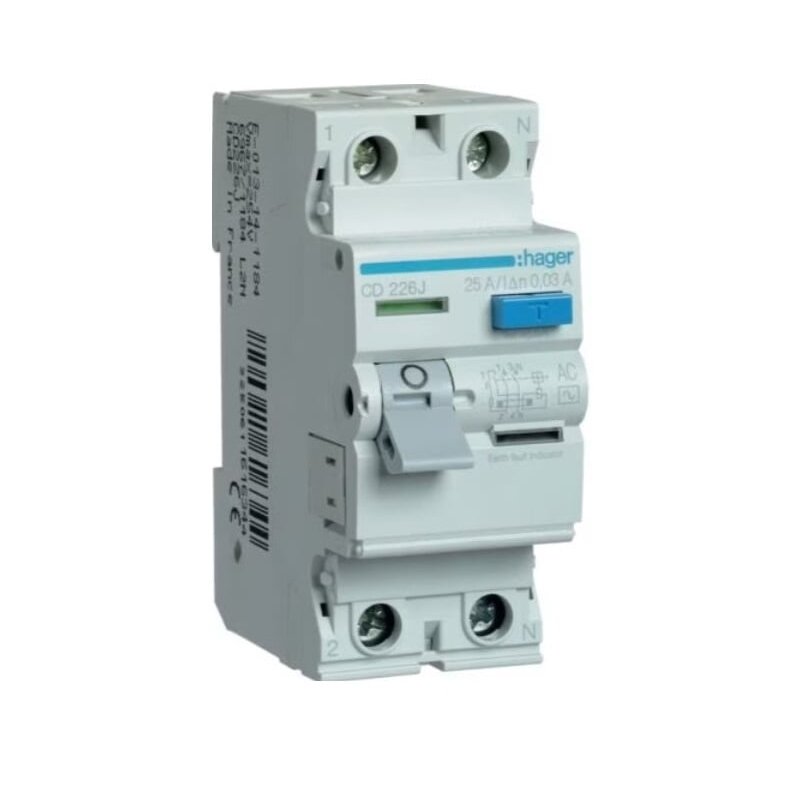 Current drain relay Hager CD226J (AC, 25A, 2P, 30mA, 230V)