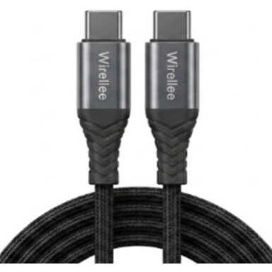 USB-C–USB-C kabelis Wirellee (1 m, 100 W, USB 2.0, 480 Mbps, PD 3.0, pintas, juodas) USB-C–USB-C kabelis Wirellee (1 m, 100 W, USB 2.0, 480 Mbps, PD 3.0, pintas, juodas)