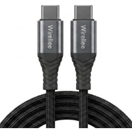 USB-C–USB-C kabelis Wirellee (2 m, 100 W, PD 3.0, juodas)