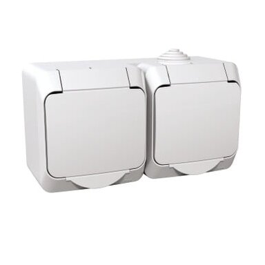 Surface mount double socket with grounding Schneider Cedar Plus WDE000523 (with cover, white, 2x16A, 250V)