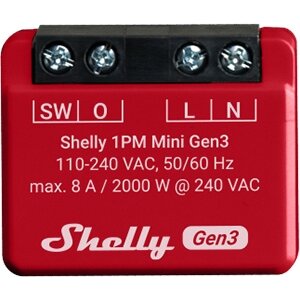 Wi-Fi, Bluetooth controlled relay Shelly Mini 1PM Gen 3 (8A, 110-240 VAC) Wi-Fi, Bluetooth controlled relay Shelly Mini 1PM Gen 3 (8A, 110-240 VAC)