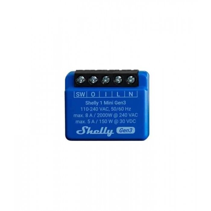 Wi-Fi controlled relay Shelly Mini 1 Gen3 (8A, 110-240 VAC, 5A 30 VDC)